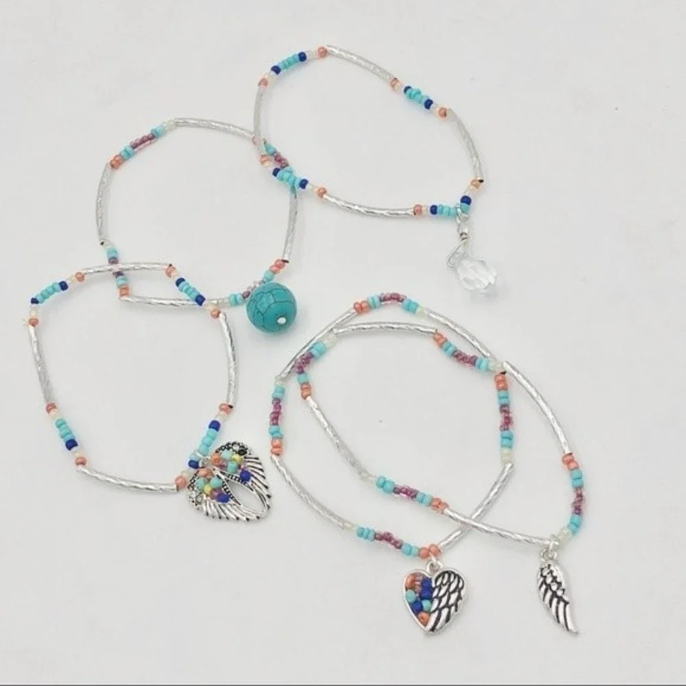 🌼 Angel Wing Heart Seed Bead Set of 5 Bracelets